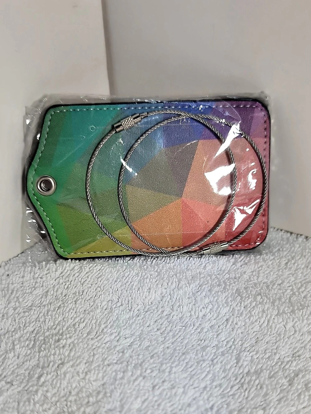 2 Pc Multicolor Geometric Luggage Tags Set NWOT